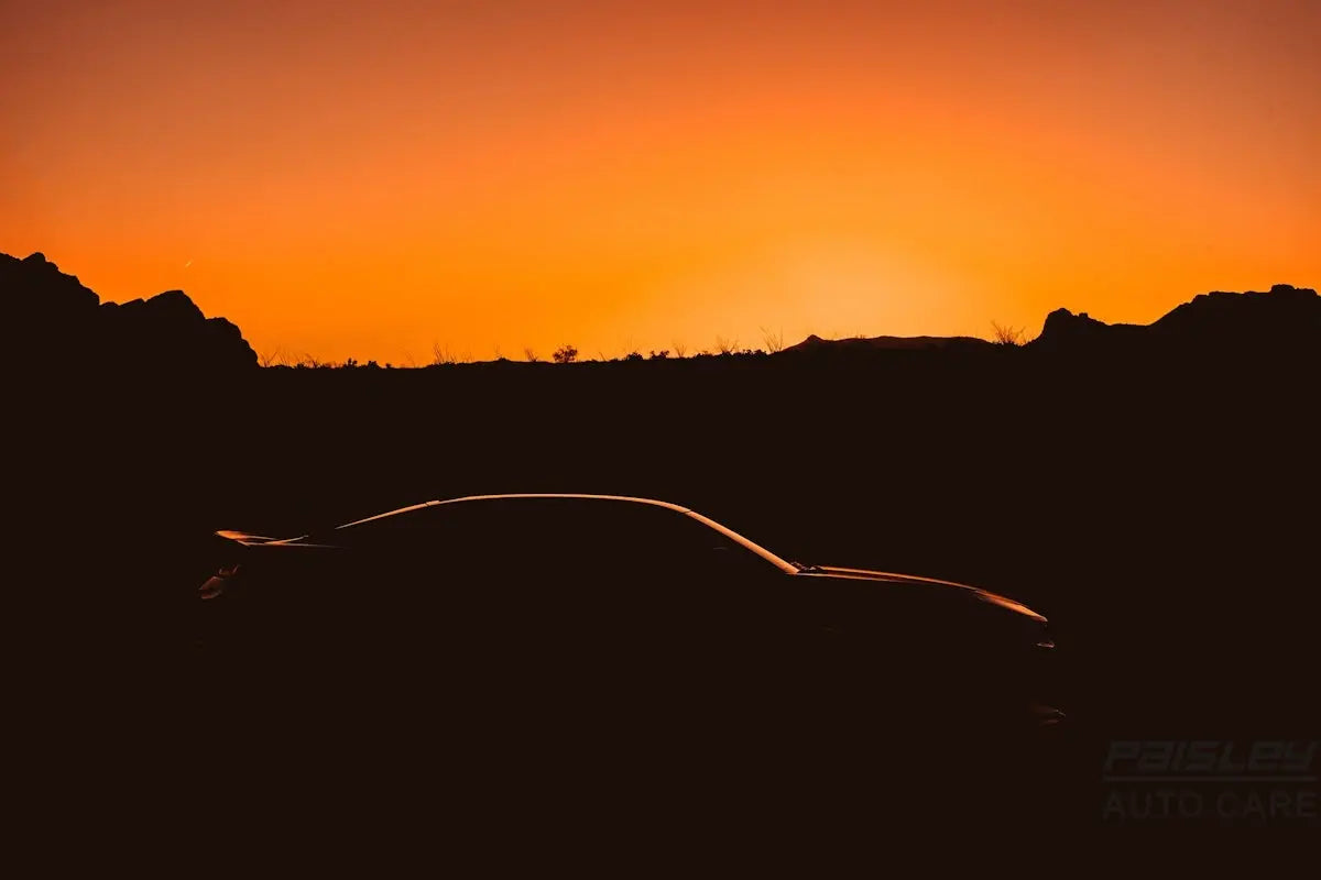 silhouette of sports car on park during sunset